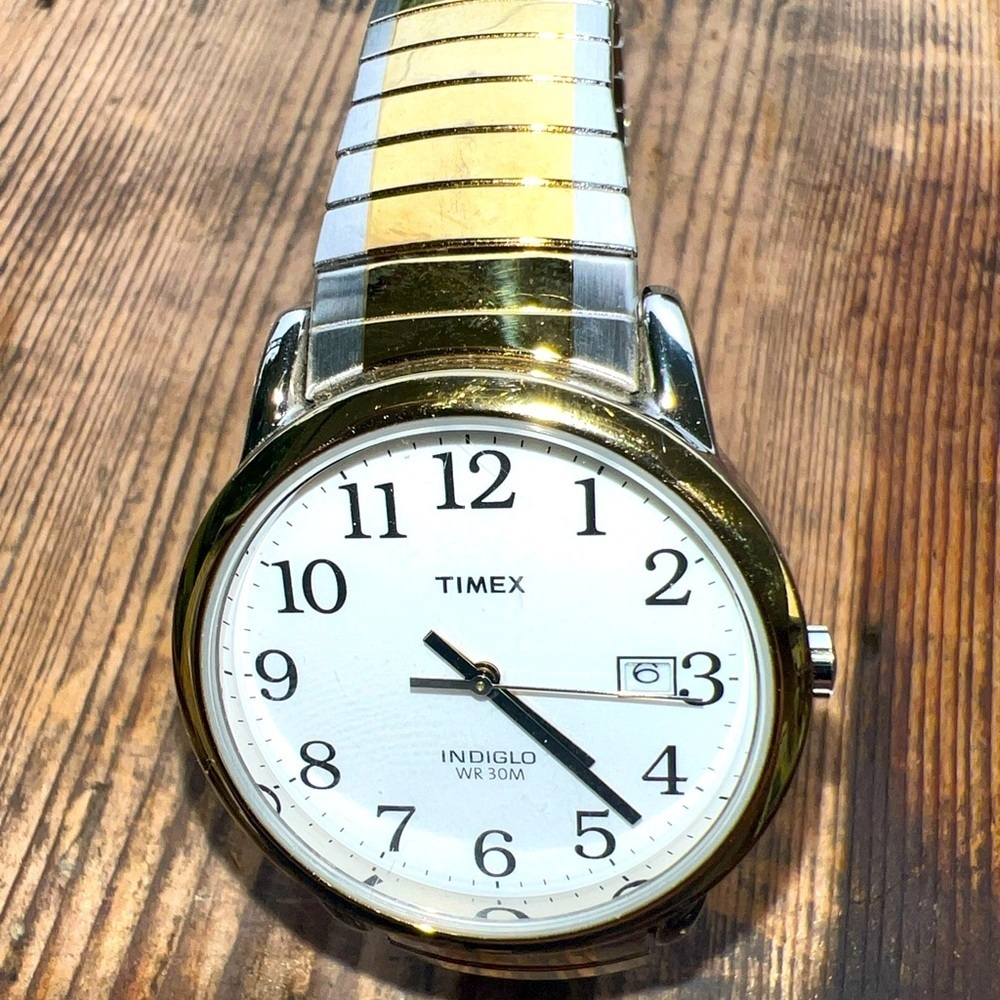 Vintage Men's Timex Indiglo WR 30M Watch White Dial Silver Color Stainless Steel